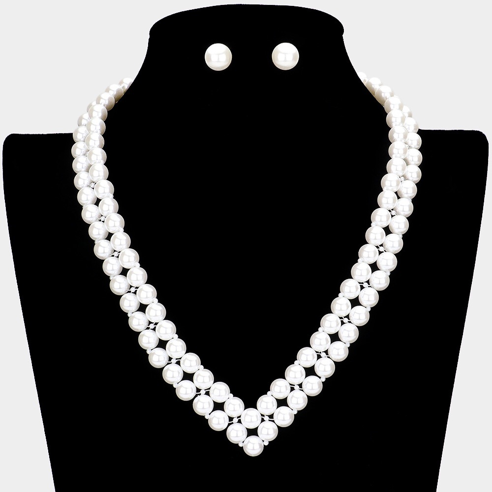 White V Shaped Pearl Statement Necklace